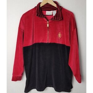 Vtg 90s Jaclyn Smith Sport 1/4 Zip Velour Pullover Womens L Colorblock Black Red